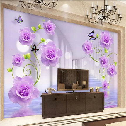 Custom 3D Purple Rose Mural Wallpaper - Wallpaper - jiadou - Melin - Mad Fly Essentials