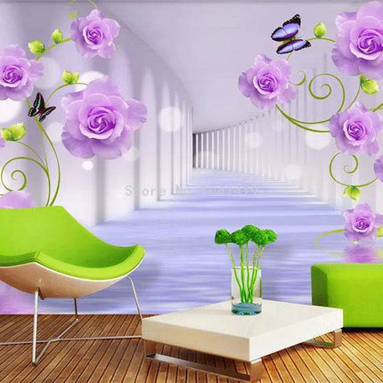 Custom 3D Purple Rose Mural Wallpaper - Wallpaper - jiadou - Melin - Mad Fly Essentials