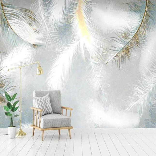 Custom 3D White Feather Mural Wallpaper - Wallpaper - WALLMG - Mad Fly Essentials
