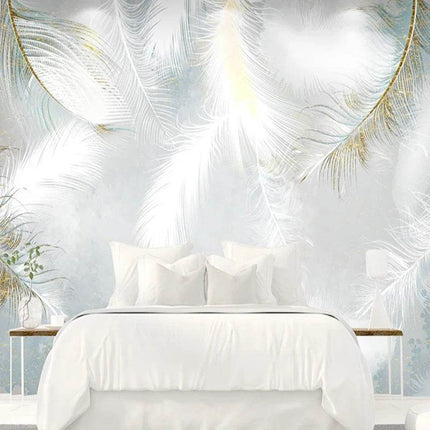 Custom 3D White Feather Mural Wallpaper - Wallpaper - WALLMG - Mad Fly Essentials