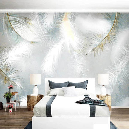 Custom 3D White Feather Mural Wallpaper - Wallpaper - WALLMG - Mad Fly Essentials