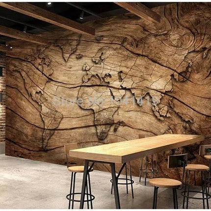 Custom 3D Wood Grain World Map Mural Wallpaper - Wallpaper - JD Home Decor - Mad Fly Essentials
