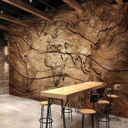 Custom 3D Wood Grain World Map Mural Wallpaper - Wallpaper - JD Home Decor - Mad Fly Essentials
