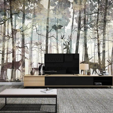 Custom Blue Forest Animal Mural 3D Wallpaper - Mad Fly Essentials