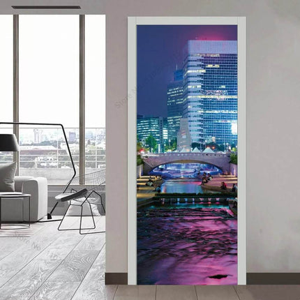 Custom Modern Minimalist 3D Skyscraper Door Wallpaper - Mad Fly Essentials