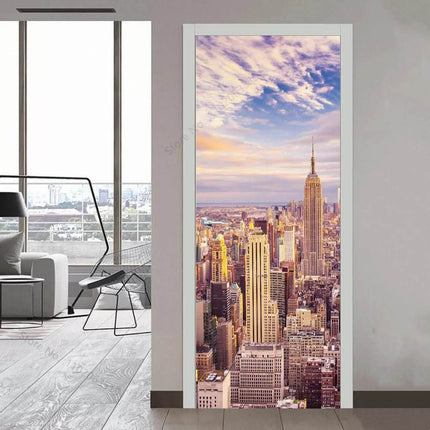 Custom Modern Minimalist 3D Skyscraper Door Wallpaper - Mad Fly Essentials