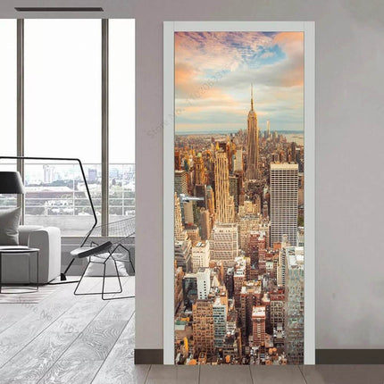 Custom Modern Minimalist 3D Skyscraper Door Wallpaper - Wallpaper - Beibehang - Mad Fly Essentials