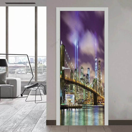 Custom Modern Minimalist 3D Skyscraper Door Wallpaper - Wallpaper - Beibehang - Mad Fly Essentials