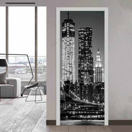 Custom Modern Minimalist 3D Skyscraper Door Wallpaper - Wallpaper - Beibehang - Mad Fly Essentials