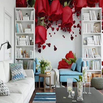 Custom Modern 3D Red Rose Romantic Floral Mural Wallpaper - Wallpaper - Bacal - Mad Fly Essentials