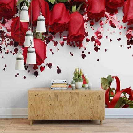 Custom Modern 3D Red Rose Romantic Floral Mural Wallpaper - Wallpaper - Bacal - Mad Fly Essentials