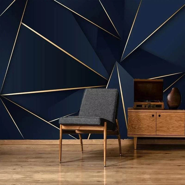 Custom 3D Abstract Golden Lines Blue Mural Wallpaper - Wallpaper - JD Home Decor - Mad Fly Essentials