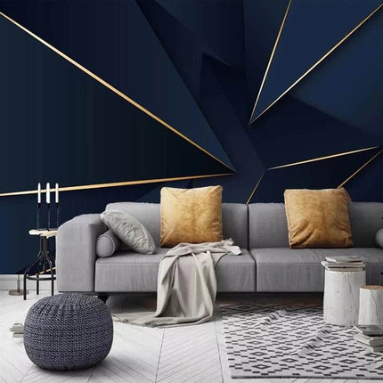 Custom 3D Abstract Golden Lines Blue Mural Wallpaper - Wallpaper - JD Home Decor - Mad Fly Essentials