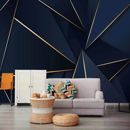 Custom 3D Abstract Golden Lines Blue Mural Wallpaper - Wallpaper - JD Home Decor - Mad Fly Essentials