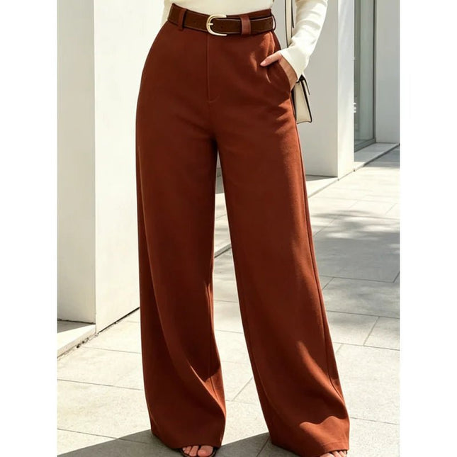 Dress Pants Women High Waist Solid Brown Office Trousers - Dress Pants - SK - Mad Fly Essentials