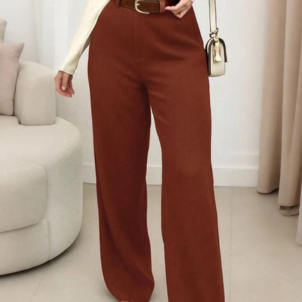 Dress Pants Women High Waist Solid Brown Office Trousers - Dress Pants - SK - Mad Fly Essentials