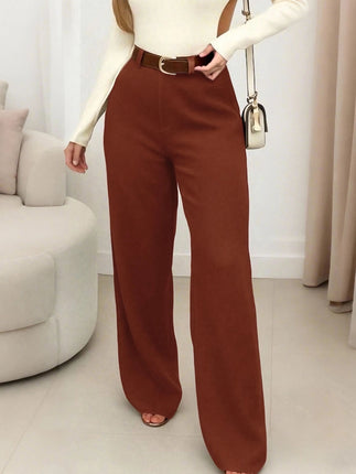 Dress Pants Women High Waist Solid Brown Office Trousers - Dress Pants - SK - Mad Fly Essentials