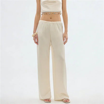 Dress Pants Women Wide Leg Solid Silk Office Trousers - Dress Pants - SK - Mad Fly Essentials