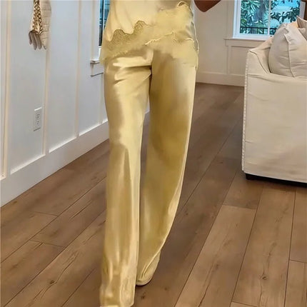 Dress Pants Women Wide Leg Solid Silk Office Trousers - Dress Pants - SK - Mad Fly Essentials