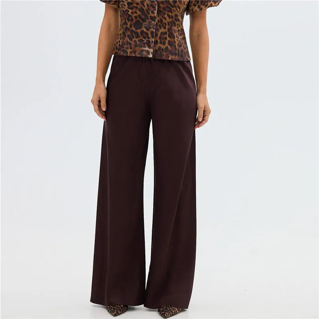 Dress Pants Women Wide Leg Solid Silk Office Trousers - Dress Pants - SK - Mad Fly Essentials