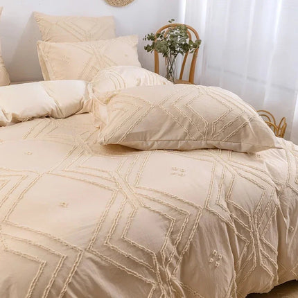 Duvet Set Home Khaki White Tufted Bedding Cover Set - Duvet Set - bedding Outlet - Mad Fly Essentials