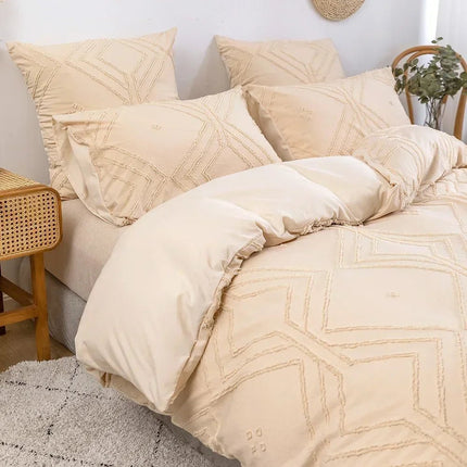 Duvet Set Home Khaki White Tufted Bedding Cover Set - Duvet Set - bedding Outlet - Mad Fly Essentials