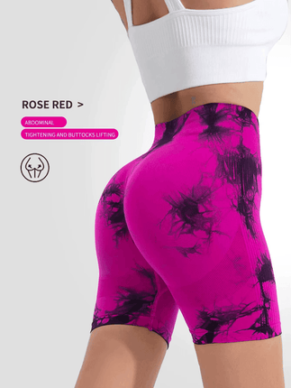 Women Pink Tie Dye Yoga Fitness Shorts - Mad Fly Essentials