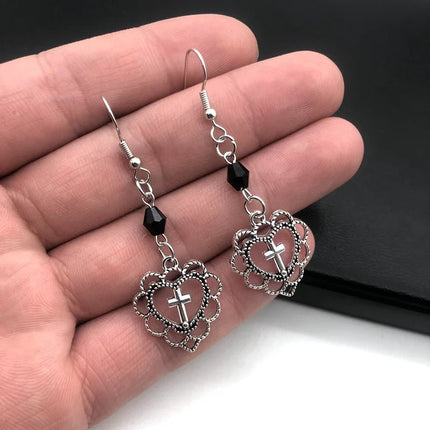 Earrings Women Gothic Heart Cross Pendant Earrings - Earrings - Fashionsnoops - Mad Fly Essentials