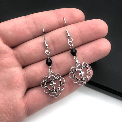 Earrings Women Gothic Heart Cross Pendant Earrings - Earrings - Fashionsnoops - Mad Fly Essentials