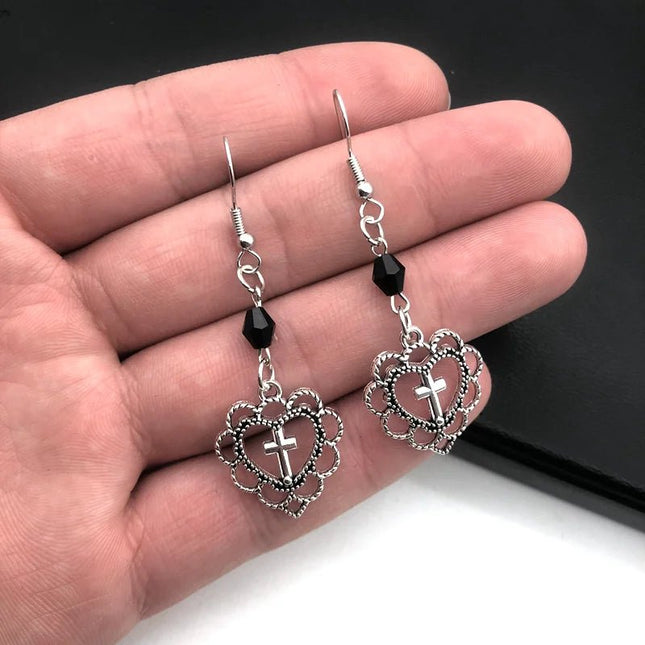 Earrings Women Gothic Heart Cross Pendant Earrings - Earrings - Fashionsnoops - Mad Fly Essentials