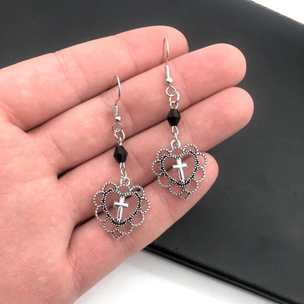 Earrings Women Gothic Heart Cross Pendant Earrings - Earrings - Fashionsnoops - Mad Fly Essentials