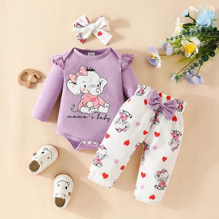 Elephant Cartoon Bodysuit Baby Girl Set - Mad Fly Essentials