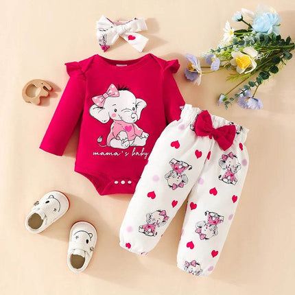 Elephant Cartoon Bodysuit Baby Girl Set - Mad Fly Essentials