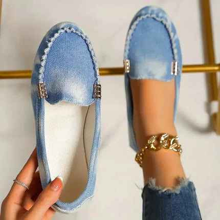 Flats Women Spring Cow Hide Denim Shoes - Flats - Johnature - Mad Fly Essentials