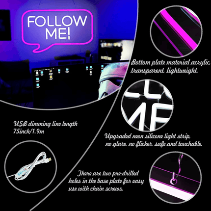 Follow Me Dimmable Neon Sign LED Night Light - LED Night Light - HDJ Signs - Mad Fly Essentials
