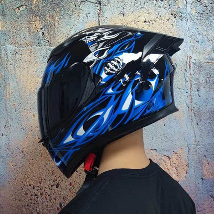 Full-Face Blue Black Motorcycle Helmet - Mad Fly Essentials