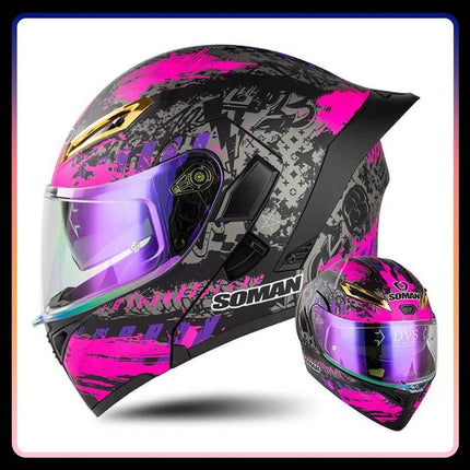 Full Face Pink Purple Motorcycle Helmet - Mad Fly Essentials