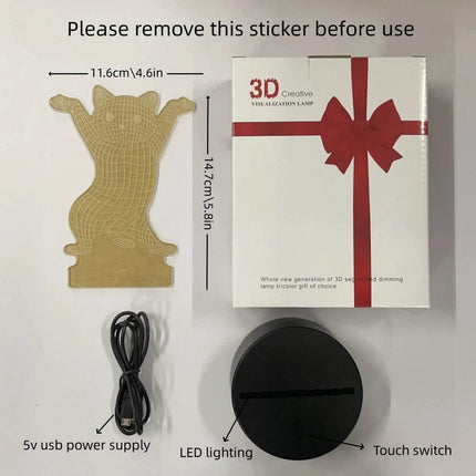 Funny Cat 3D Optical Illusion LED Night Light - LED Night Light - LEDIT - Mad Fly Essentials