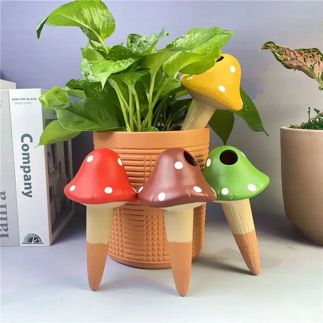 Garden Decor Auto 4pc Ceramic Mushroom Water Dripper - Garden Decor - Garden Pros - Mad Fly Essentials
