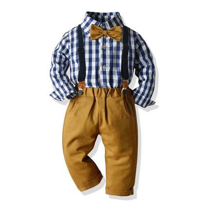 Gentleman Outfit Baby Boy Plaid Top Pants Suspender Outfit - Gentleman Outfit - Top and top - Mad Fly Essentials