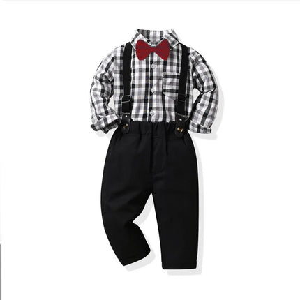 Gentleman Outfit Boys Long Plaid Top Suspenders Outfit - Gentleman Outfit - DIIMUU - Mad Fly Essentials