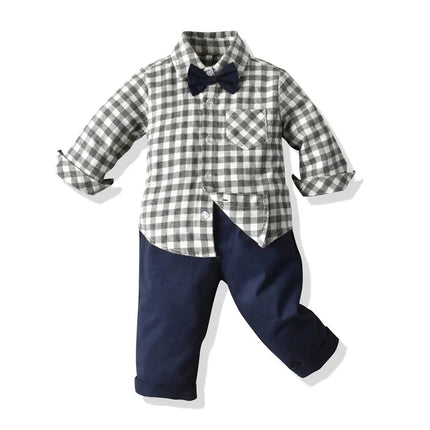 Gentleman Outfit Boys Long Plaid Top Suspenders Outfit - Gentleman Outfit - DIIMUU - Mad Fly Essentials