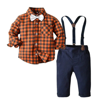 Gentleman Outfit Boys Long Plaid Top Suspenders Outfit - Gentleman Outfit - DIIMUU - Mad Fly Essentials