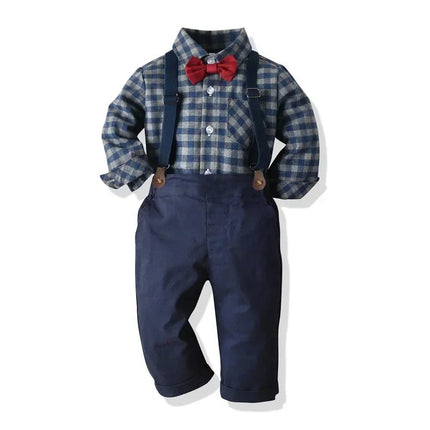 Gentleman Outfit Boys Long Plaid Top Suspenders Outfit - Gentleman Outfit - DIIMUU - Mad Fly Essentials