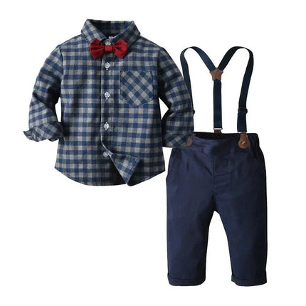 Gentleman Outfit Boys Long Plaid Top Suspenders Outfit - Gentleman Outfit - DIIMUU - Mad Fly Essentials