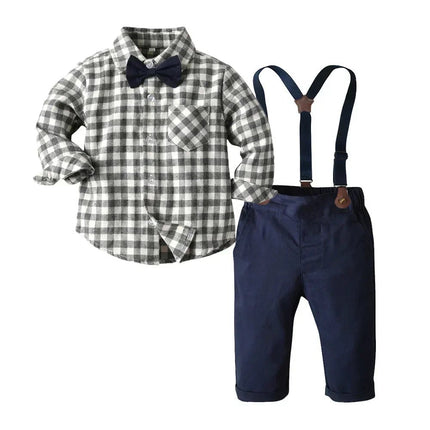 Gentleman Outfit Boys Long Plaid Top Suspenders Outfit - Gentleman Outfit - DIIMUU - Mad Fly Essentials