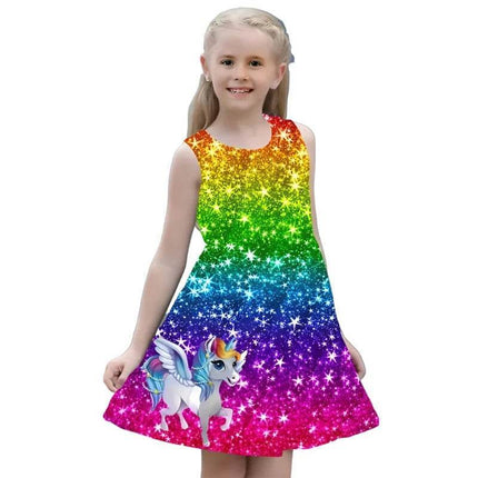 Girl Casual Sleeveless Unicorn Cartoon Party Dress - Party Dress - LZH - Mad Fly Essentials