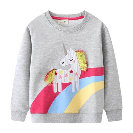Girl Horse Applique Autumn Cartoon Sweater - Sweater - Animal Unicorn - Mad Fly Essentials