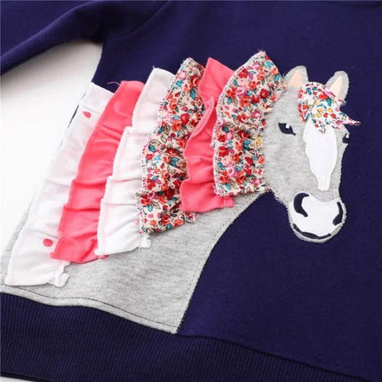 Girl Horse Applique Autumn Cartoon Sweater - Sweater - Animal Unicorn - Mad Fly Essentials