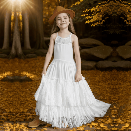 Girl Lace Chiffon Long Wedding Party Dress - Party Dress - BellFlower - Mad Fly Essentials